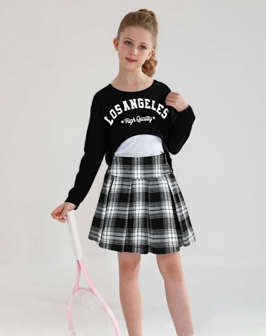 Girls Fall Outfits 2/3 Piece Girl Clothes Letter Print Long Sleeve Sweatshirt Pleated Skirt Sets for Kids Teen 5-14T - Image 2