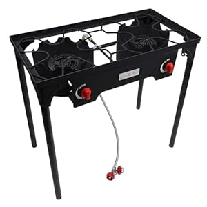 Gas One Propane Double Burner Two Burner Camp Stove Outdoor High Pressure Propane 2 Burner Adjustable PSI Regulator and 4ft Steel Braided Hose With Removable Legs