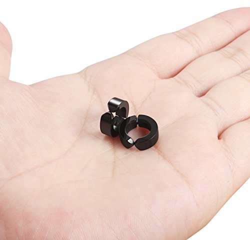 Jstyle Stainless Steel Mens Womens Clip On Earrings Hoop Huggie Non-Piercing Hypoallergenic Black #TOP4