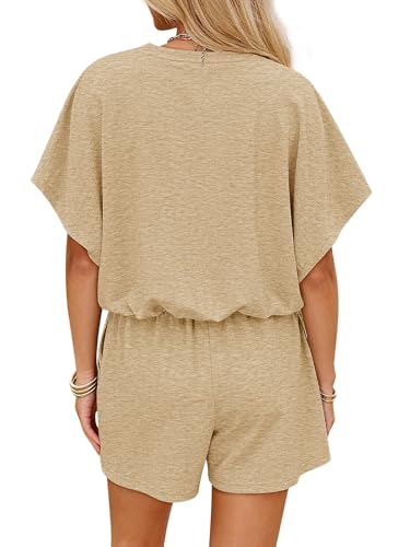 COCCKO Women's Two Piece Outfits O Neck Short Sleeve Tops Soild Color Summer Lounge Sets 2026 Casual T Shirt Sets Camel M — view 3