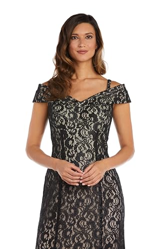 Image of R&M Richards Women's Embellished Full-Length Gown W /Illusion V-Neck & Back Zipper - Evening Cocktail Party Attire
