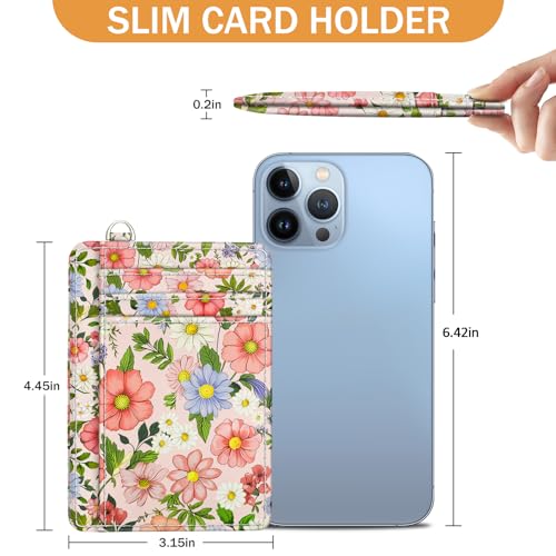 Image of Yonlevres Floral Credit Card Holder Slim RFID Wallet Women Small Travel | Front Pocket, Handy, RFID Blocking, Woman Girls Ladies Gifts, D-ring for Keychain,Thin Mini Card Case, ID Window, PU Leather