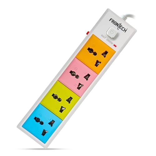 FRONTECH FT-3550 Power Strip with 4 Universal Sockets | 3M Extension Cord, Safety Switch, Fuse Protection, Wall Mount | Multi Plug Extension Board (FT