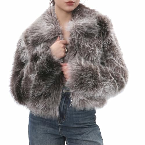 Amazhiyu Womens Faux Fur Zip-Up Cropped Jacket Long Sleeve Warm Winter Coat