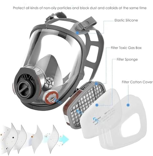 goambuy Vollgesichtsmaske Atemschutzmaske，und 22 Filter， Objektivschutz Staubmaske Atemschutz Feinstaub für Malerei, Schleifen und PolierenLackiermaske zum Farbsprühen,