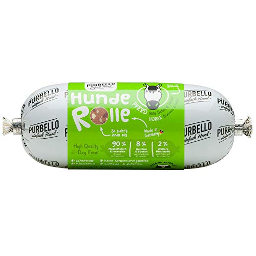 PURBELLO Hunde-Rolle Pferd mit Roter Bete & Fenchel - Monoprotein Hundefutter mit hohem Fleischanteil - Nassfutter für Hunde - Hundewurst schnittfest & getreidefrei, 8 x 200 g Cover