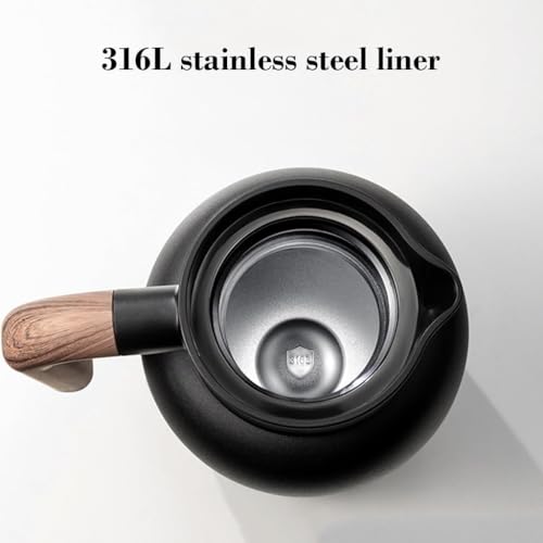 Caraffa termica per caffè, in acciaio inox, isolata in acciaio inox, a prova di perdite, per latte, caffè, tè, bevande calde, nero, 1,6 l