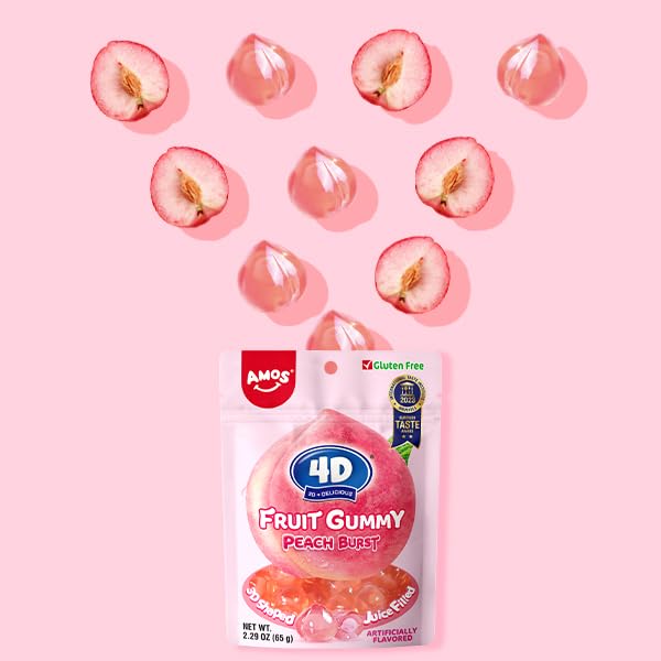 Miniatura 7 de Amos 4D Fruit Gummy Peach Burst, bocadillos de frutas sin gluten, regalos de dulces para el día de la madre, bolsa resellable de 2.29 onzas (paquete