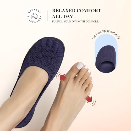 DREAM PAIRS Ballerinas Damen Elegant Bequem Fußgewölbeunterstützung atmungsaktivem Strick Hallenschuhe rutschfest Slip-On Reise Arbeit Business Büro Barfußschuhe,Size 39,Marine,SDFA26015W