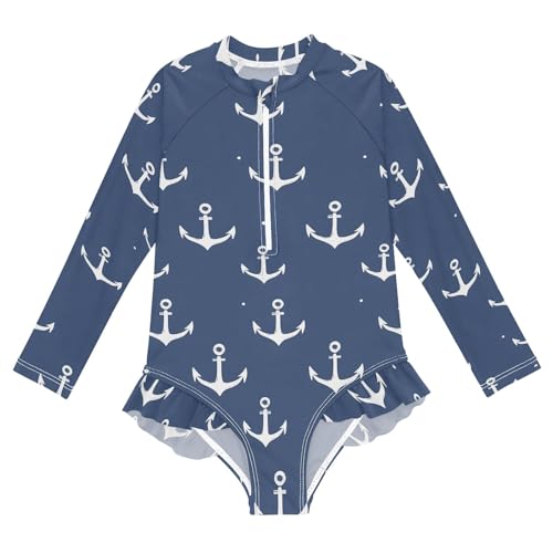ALAZA Swimsuit for Girls Long Sleeve Rashguard Bathing Suit Nautical Navy Quick Dry 4T