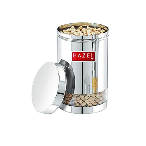 Image of HAZEL Stainless Steel Transparent Glossy Finish See Through Container, Silver, Set of 2, 1700 Ml