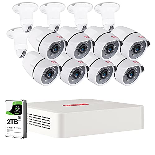 Tonton 8CH Full HD 1080P Home Security Camera System Outdoor, 5-in-1 Surveillance Video DVR with 8PCS Bullet Cameras, Easy Setup,Free App&Email Alerts (2TB HDD Included)