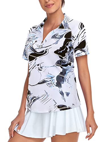 Cucuchy Womens Quarter Zip Up V Neck Golf Polo Shirts Moisture Wicking Sports Workout Tops #TOP9