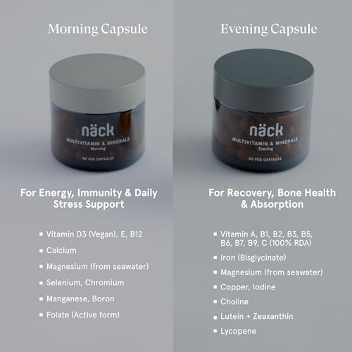 Image of Nack Multivitamin & Mineral Supplement | Men & Women | India's First Morning & Evening Dual Formula | 21 Essential Vitamins & Minerals | Energy & Immunity Support | 100% RDA | 60 Veg Capsule (Pack of 3)