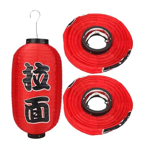 3 faroles colgantes japoneses de ramen de 10 pulgadas, impermeables, tradicionales, de seda roja, con gancho for decoración de restaurantes.