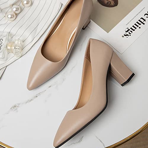 ChaiRong Zhou Women's Sexy Simple Chunky Heels Pumps Comfort Pointed Toe Dress High Heeled Slip on Fashion Shoes2