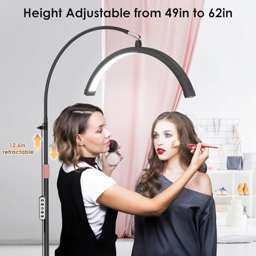 Image of Half Moon Light for Lash Tech, Flexible Lash Lamp with Phone Holder for Eyelash Nail Art Tattoos Skincare, LED Floor Lamp Esthetician Light with 5 Color Temperatures & Brightness Setting
