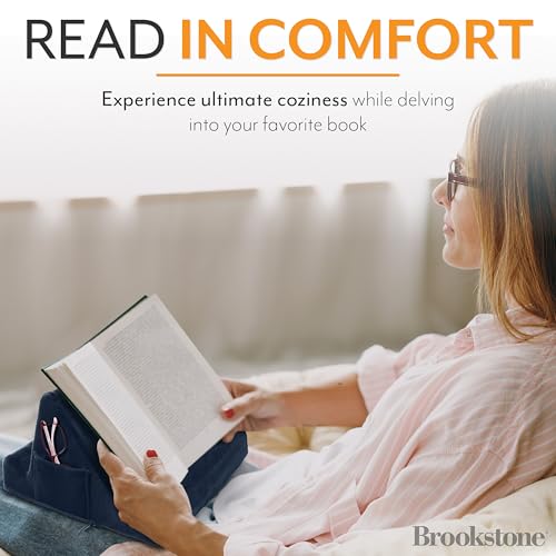 Image of Brookstone Tablet Lap Cushion - Tablet /Phone /Ebook Holder for Bed, Flights, and Travel, Memory Foam Lap Desk for Reading and Hands Free Viewing, Compatible iPad and Kindle Accessories, Blue