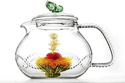 Glass Teapot No Drip Special Lead Free Glass (24 oz Butterfly Green)