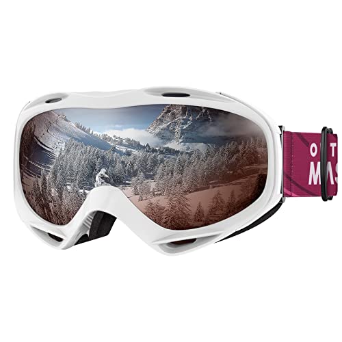 Image of OutdoorMaster Ski Goggles OTG - Over Glasses Ski /Snowboard Goggles for Men, Women & Youth - 100% UV Protection (Whiteframe Pinklens VLT28%)