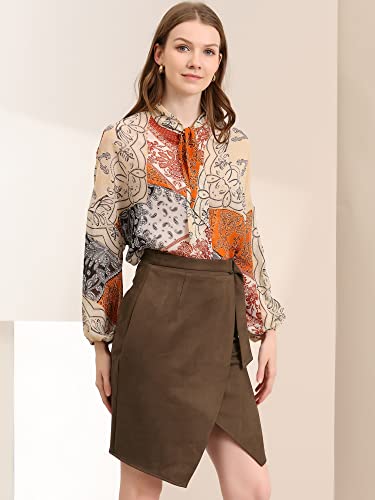 Allegra K Women's Faux Suede Skirt 2023 Fall Front Slit Faux Wrap Knee Length Pencil Skirts4