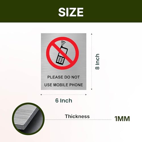Image of Don't Use Mobile Sign Board Warning Sign Plate for Office, Hospital, Classroom, Lab, Factory Wall Mount, Rustproof, Bold Text,(6x8 Inch Stainless Steel)
