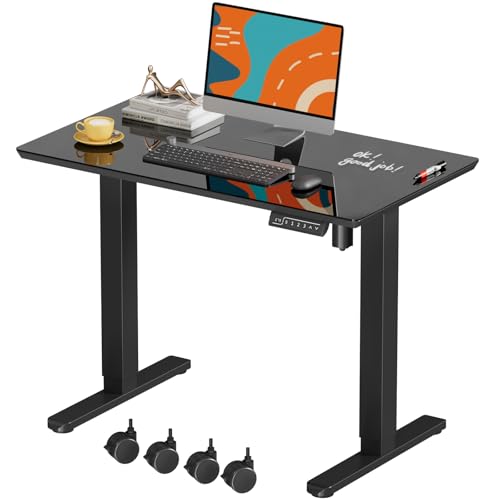 JOY Small Adjustable Glass Standing Desk with Casters