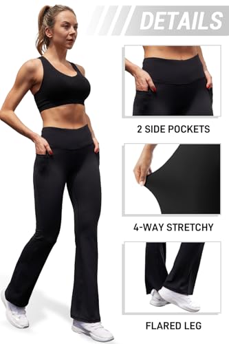 keriffe Women's Flare Yoga Pants with Side Pockets High Waist Casual Bootcut Leggings Tummy Control4