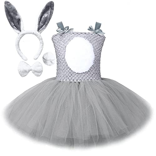 Disfraz de abeja floral para niños pequeños, para primavera y verano, disfraz de conejo de Pascua, carnaval, juego de accesorios, tutú, vestido de princesa con purpurina negro (gris, 3-4 años)