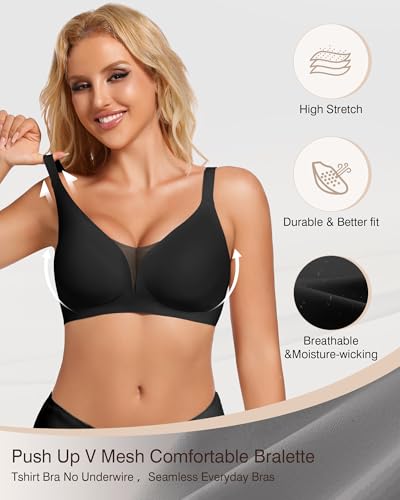 Womens Wireless Bras V Mesh Push Up No Underwire Bralette Seamless Supportive Tshirt Bra Everyday Bras3