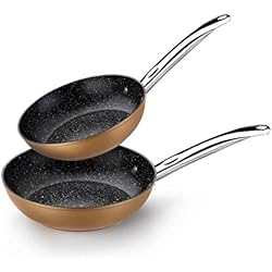 Sartenes Monix Monix Copper - Set de 2 Sartenes Efecto Cobre, Aluminio Forjado Antiadherente con Partículas de Titanio, para Todo Tipo de Cocinas Incluso Inducción, 20-24 cm