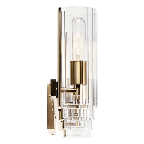 Image of Kichler Jemsa 32 inch 4-Light Modern Bathroom Vanity Light Fixture with Clear Fluted Glass in Champagne Bronze for Bathroom Lighting Over Mirror (9.75 inch H x 32 inch W), 55169CPZ