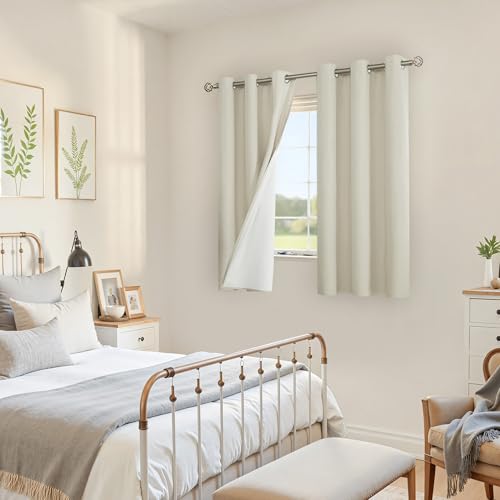 Image of YoungsTex 48 Inch Length Blackout Curtains, Short Linen Room Darkening Drapes with Grommet Thermal Insulated for Bedroom Living Room Window, 2 Panels, 42 X 48 Inch