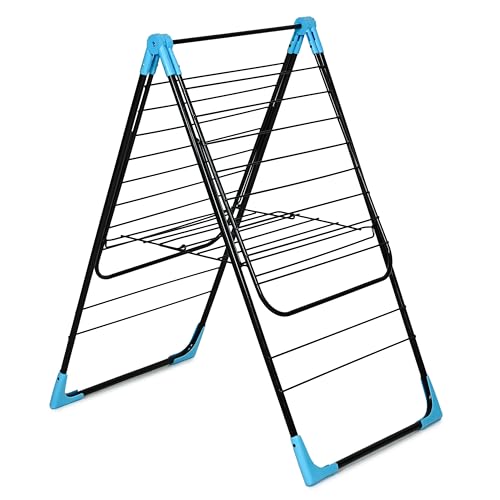 Image of FLIPZON AeroDry Pro Foldable Clothes Drying Stand | Heavy Duty Laundry Drying Rack with Expandable Wings | Rust Resistant | Space Saving Indoor & Outdoor | Black & Blue
