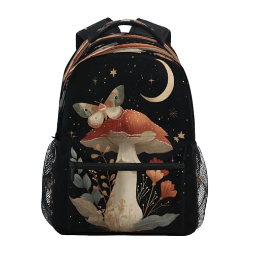 Mushroom Butterfly Leaves Moon Backpack for School Boys Girls Adults Kids Bookbag Laptop Bag 18L