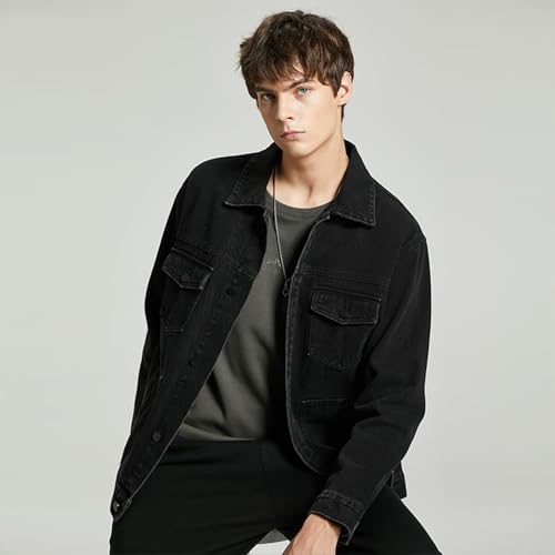 Image of Denim Jacket Men Vintage Autumn and Winter Tops Mens Denim Trucker Jacket