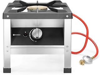 HENDI Réchaud à Gaz Professionnel Hokker pour Utilisation en Intérieur, avec Thermocouple et Allumage Électronique, Compatible Gaz Propane et Butane, 6,0kW, 400x440x(H)390mm, Acier Inoxydable