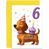 Verspielte Geburtstagskarte zum 6. Geburtstag für Mädchen oder Jungen, 'Happy Birthday'-Geschenk, witziges Hunde-Design, für Freund, Bestie, Schwester, Bruder, Cousin, Nichte, Neffe, Familie, 6. Today