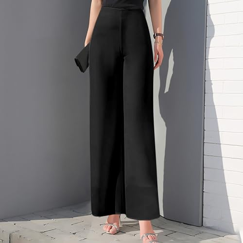Pantalones de traje para mujer con cintura alta elástica de gasa 3