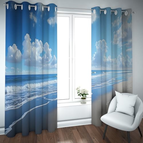 Rideaux occultants vagues marines déco plage polyester 160x183cm - 2