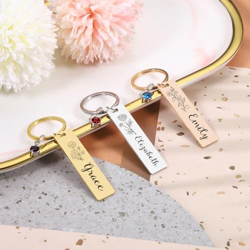 Clouater Personalized Birth Flower Keychain Gifts For Women Graduation Birthday Gift For Girls Her Daughter Custom Birthstone Key Chain Gift For Mom Friend Sister Female Wedding Valentine'S Day Christmas thumb #4