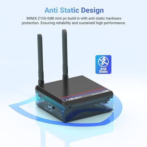 Image of MINIX Z150-0dB Fanless Mini PC, Intel N150 (Upgraded N100), 8GB DDR4 /256 GB PCIe x 4 SSD /4K Dual HDMI Display /2.5G LAN /USB-C /Windows 11 Pro /Auto Power On, for Home Office Industrial and Commercial