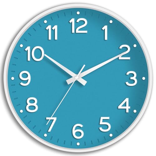 Wall Clock, Silent Wall Clocks Battery Operated 8 Inch-Modern Non Ticking Analog Clock Decorative for Kitchen Office Bathroom Bedroom(Blue)