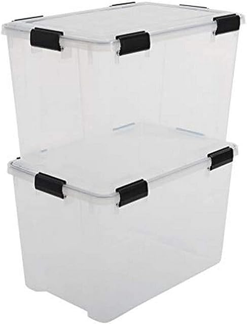 Iris Ohyama, Air tight storage boxes with 6 clips, stackable, Garage, cellar, attic - Air Tight Box AT-L - Transparent, 70 l (Pack of 2)