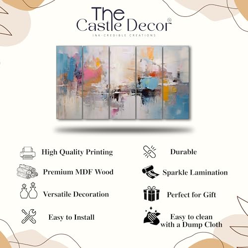 Image of The Castle Decor Abstract art painting with frame Big Size 27x48 Wall art for living room,Bedroom,Drawing room,Hotels-Wooden Framed-329