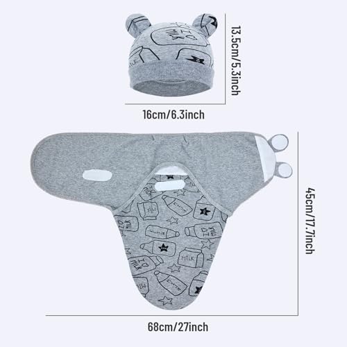 Image of Cinaci 2 Pack Adjustable Soft Cotton Blend Newborn Baby Receiving Swaddle Blankets Sleep Sacks with Nursery Hats Caps Beanies Bonnets for Baby Girls Boys Newborns Infants