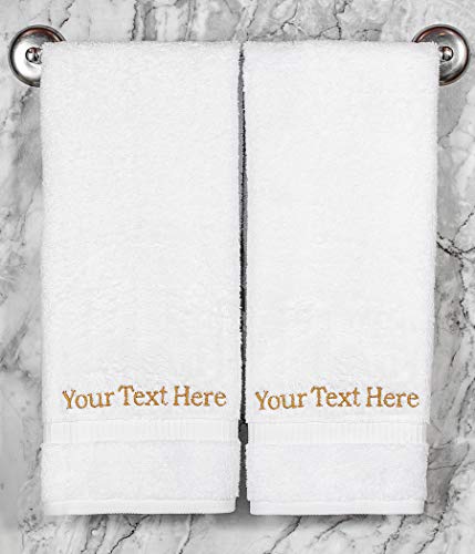 Home and Plan Personalized Towels with Text | 2-Piece Set, 2 Hand Towels (16x30) | Premium Quality Decorative Turkish Cotton | Embroidered in The USA - Custom Text