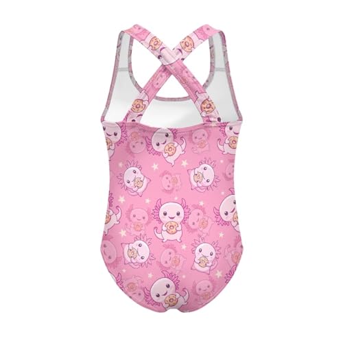 Image of Girls One Piece Swimsuit Axolotl Cross Back Straps Bathing Suit Lightweight Quick Dry Gymnastics Leotard