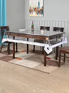 HOMECROWN Clear Transparent Plastic 6 Seater Waterproof Dining Table Cover - 60x90 Inch Size with Lace Border Pack of 1