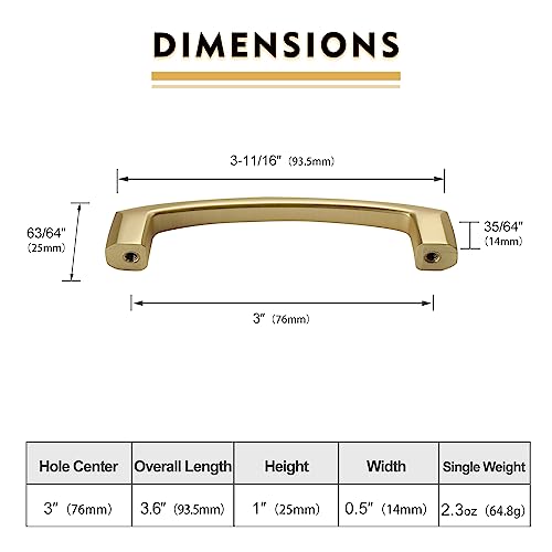Image of 10 Pack 3 Inch Brushed Gold Cabinet Pulls - Kitchen Cabinet Handles and Drawer Pulls